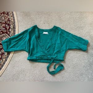 Gorgeous Teal 100% Linen Wrap Top